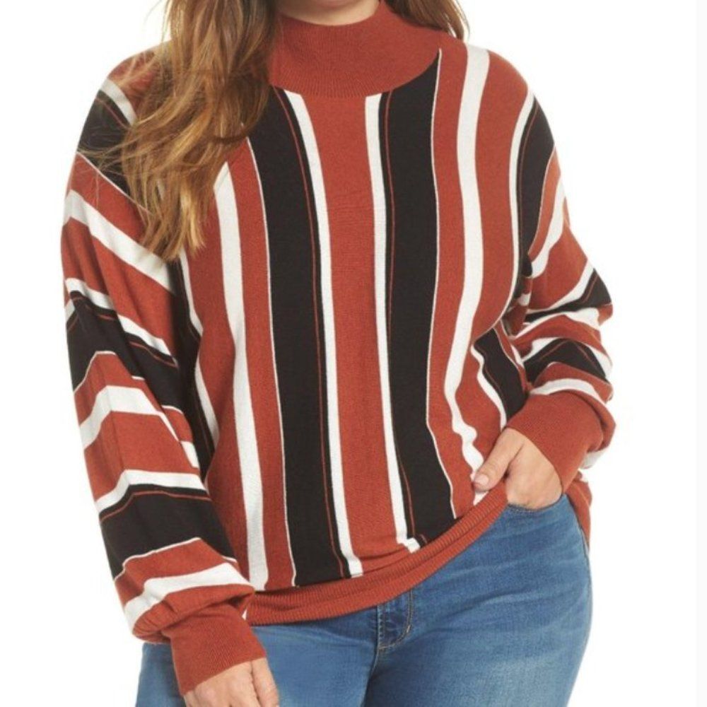 Leith Mock Neck‎ Striped Sweater Cotton Blend Long Sleeve Size 2X NEW